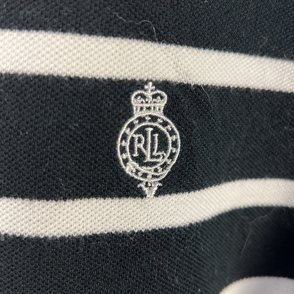 L-RL Lauren‎ Active Ralph Lauren Black w/ White Stripes Collared Polo - Picture 5 of 10